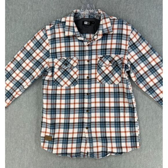 Rip Curl Button-Up Shirt Mens S White Flannel‎ Plaid Collared Pocket Long Sleeve - Picture 1 of 8
